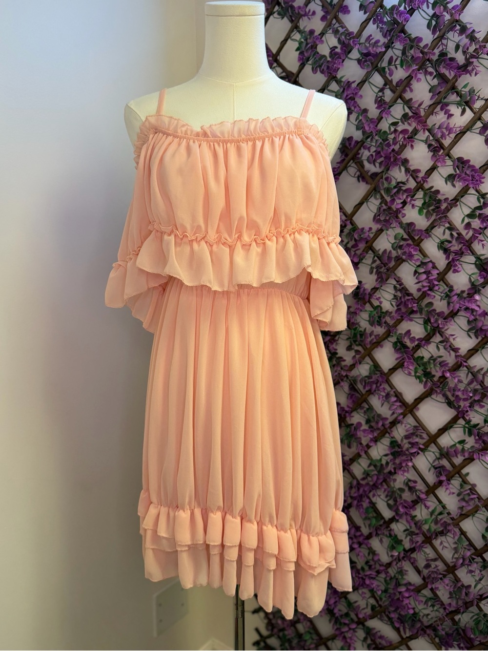 Ruffled Pastel Pink Chiffon Sundress - Women